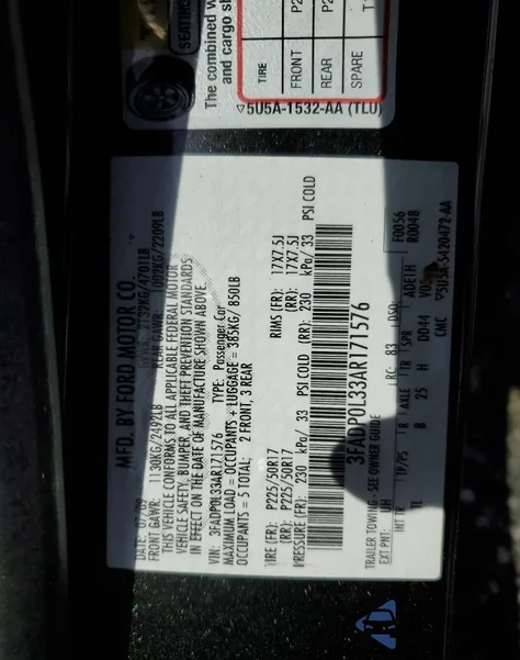 2010 Ford Fusion Hybrid from USA, damaged, VIN 3FADP0L33AR171576